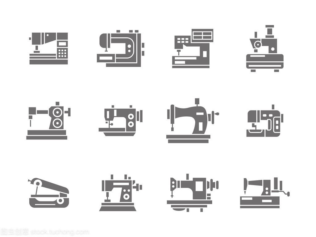 缝纫技术标志符号样式矢量图标设置